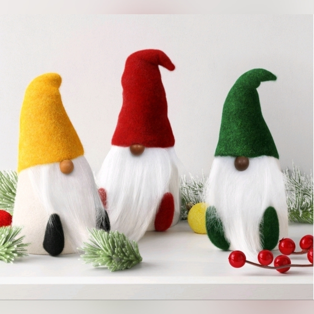 3pc Felted Wool Christmas Gnome Figurine Set Home decor, Target Wondershop, NWT